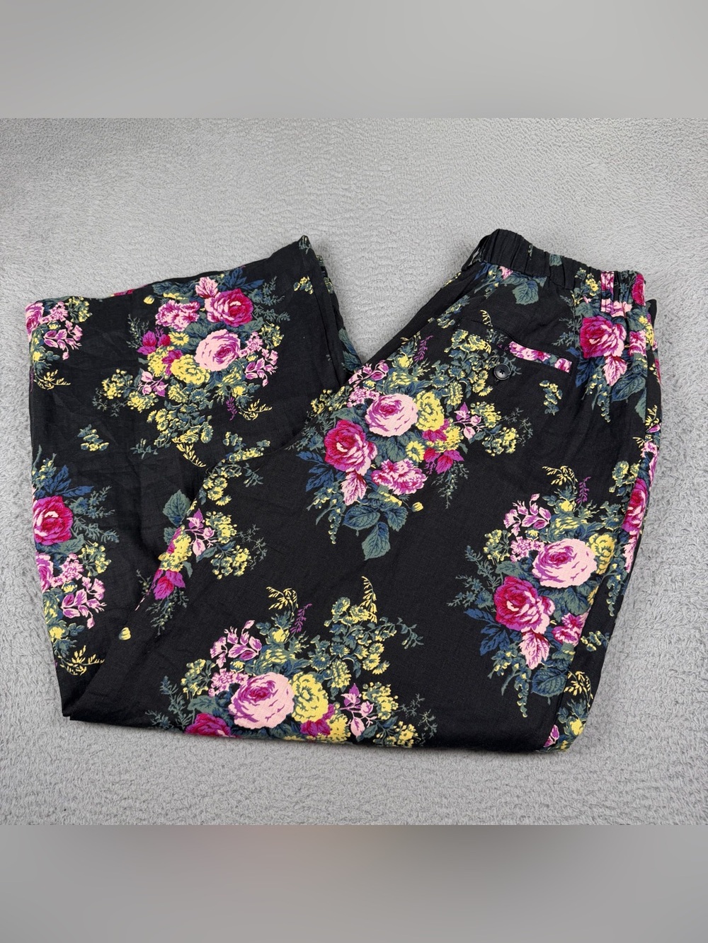 Anthropologie Maeve Wide Leg Pants Womens XL Black Floral Linen Boho Peasant